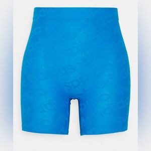 New adidas Originals Womens All-Over Logo Biker Short BlueBird Blue Size XXL